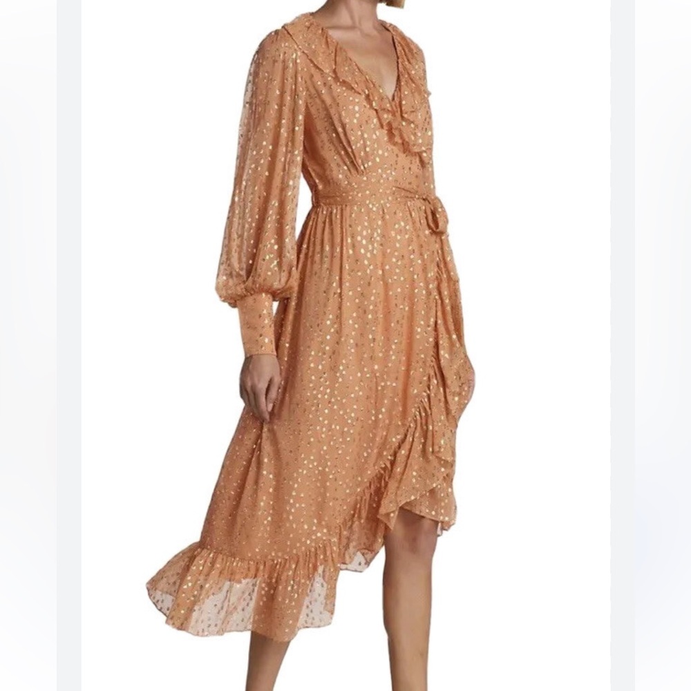 Zimmermann Silk Wrap Blush Metallic Dot Midi Dress